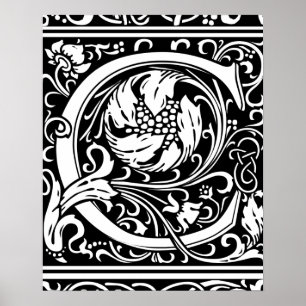 Poster Letra C Monograma Medieval Arte Nova