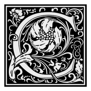 Póster Letra C Monograma Medieval Arte Nova
