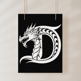 Poster Letra D Estilizada com Dragão, Alfabeto de Dragão,