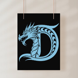 Poster Letra D Estilizada com Dragão, Alfabeto de Dragão,