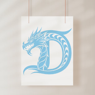 Poster Letra D Estilizada com Dragão, Alfabeto de Dragão,