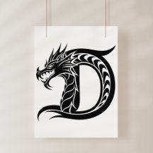 Letra D Estilizada com Dragão, Alfabeto de Dragão,