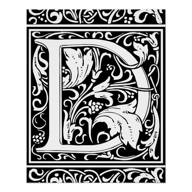 Póster Letra D Monograma Medieval Arte Nova (Frente)
