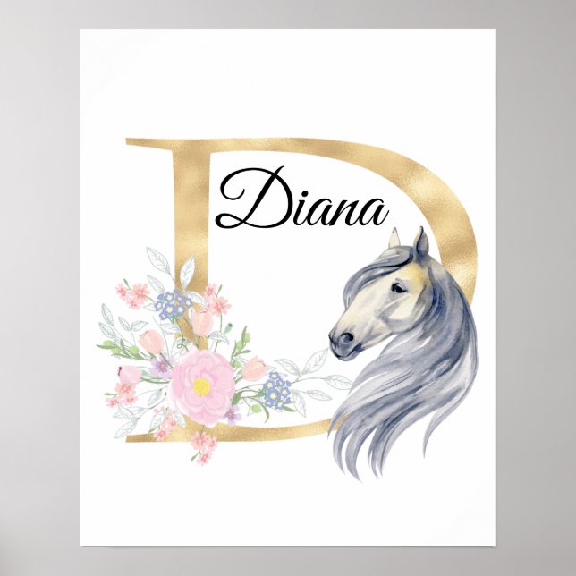Poster Letra D personalizada nome monograma com cavalo (Frente)