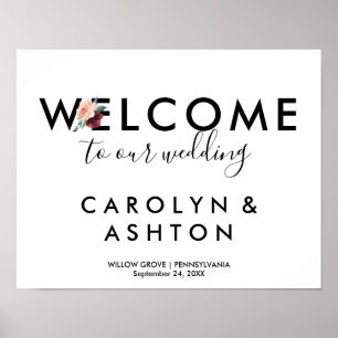Poster Letra de Flor   Maroon Welcome Wedding