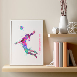 Poster Letra de vôlei com moldagem em Watercolor