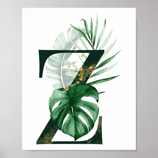 Poster Letra decorativa Z com folhas tropicais (Frente)
