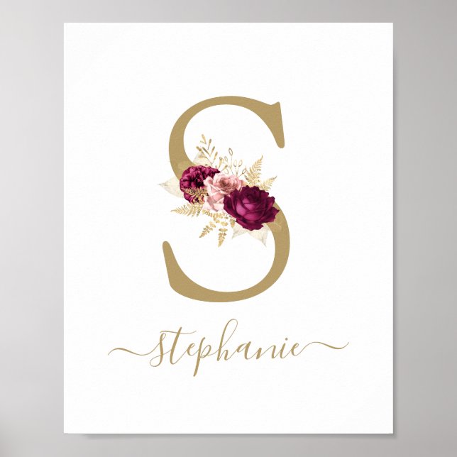 Poster Letra Dourada 'S' Nursery Name Wall Art (Frente)