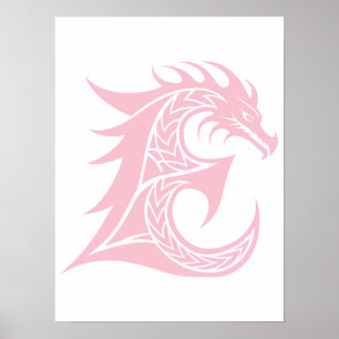 Poster Letra E Estilizada com Dragão, Alfabeto de Dragão,