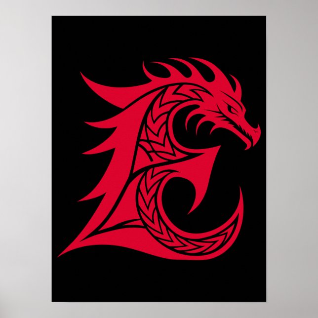 Poster Letra E Estilizada com Dragão, Alfabeto de Dragão, (Frente)