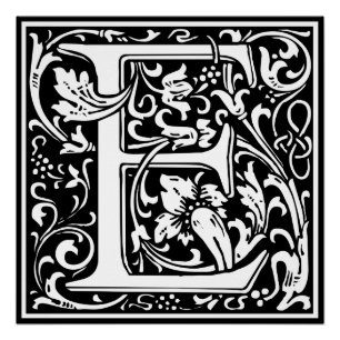 Póster Letra E Monograma Medieval Arte Nova