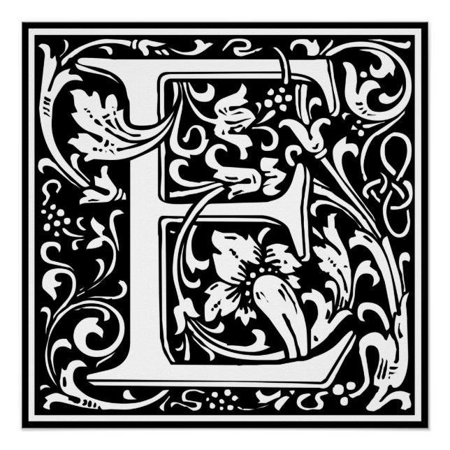 Póster Letra E Monograma Medieval Arte Nova (Frente)