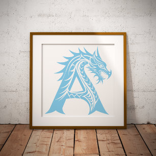 Poster Letra Estilizada com Dragão A, Alfabeto de Dragão,