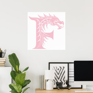 Poster Letra F Estilizada com Dragão, Alfabeto de Dragão,