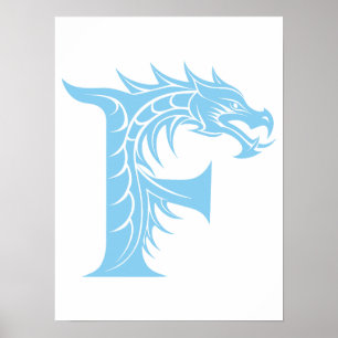 Poster Letra F Estilizada com Dragão, Alfabeto de Dragão,