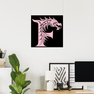 Poster Letra F Estilizada com Dragão, Alfabeto de Dragão,