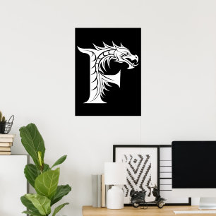 Poster Letra F Estilizada com Dragão, Alfabeto de Dragão,