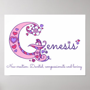 Póster Letra G arte nome feminino Genesis e cartaz de sig