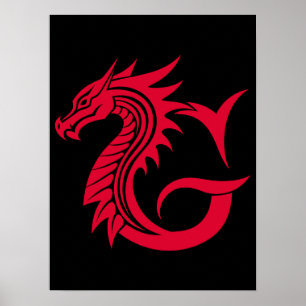Poster Letra G Estilizada com Dragão, Alfabeto de Dragão,