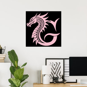 Poster Letra G Estilizada com Dragão, Alfabeto de Dragão,