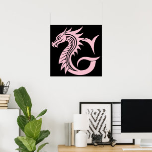 Poster Letra G Estilizada com Dragão, Alfabeto de Dragão,