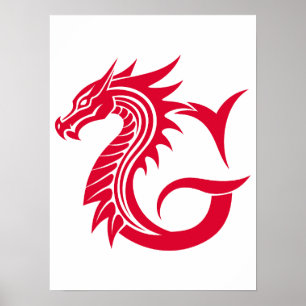 Poster Letra G Estilizada com Dragão, Alfabeto de Dragão,