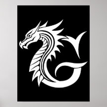 Letra G Estilizada com Dragão, Alfabeto de Dragão,