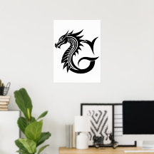 Letra G Estilizada com Dragão, Alfabeto de Dragão,