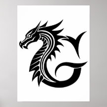 Letra G Estilizada com Dragão, Alfabeto de Dragão,
