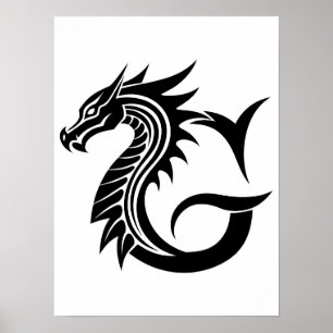 Poster Letra G Estilizada com Dragão, Alfabeto de Dragão,