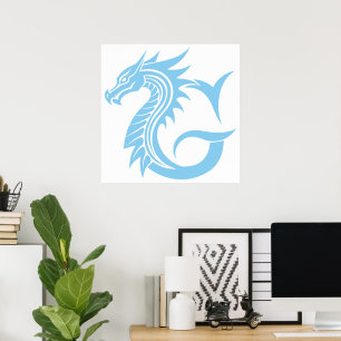 Poster Letra G Estilizada com Dragão, Alfabeto de Dragão,