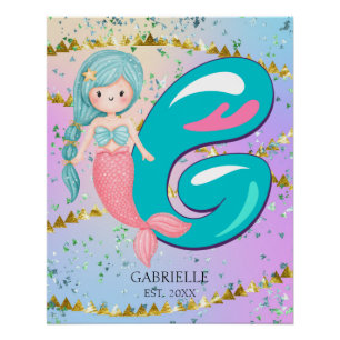 Póster Letra G Monograma, Aquarela, Enfermeiro de Sereia