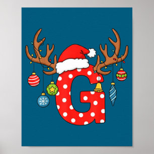 Poster Letra G Monograma De Natal Alfabeto Inicial Orname