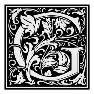 Póster Letra G Monograma Medieval Arte Nova