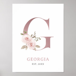 Poster Letra G Monograma Rosa de Aquarela Enfermeiro