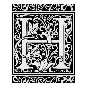 Póster Letra H Monograma Medieval Arte Nova