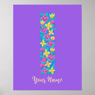 Poster letra I arte floral personalizada para parede