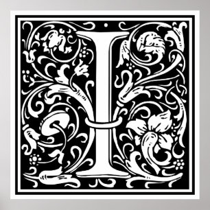 Póster Letra I Monograma Medieval Arte Nova