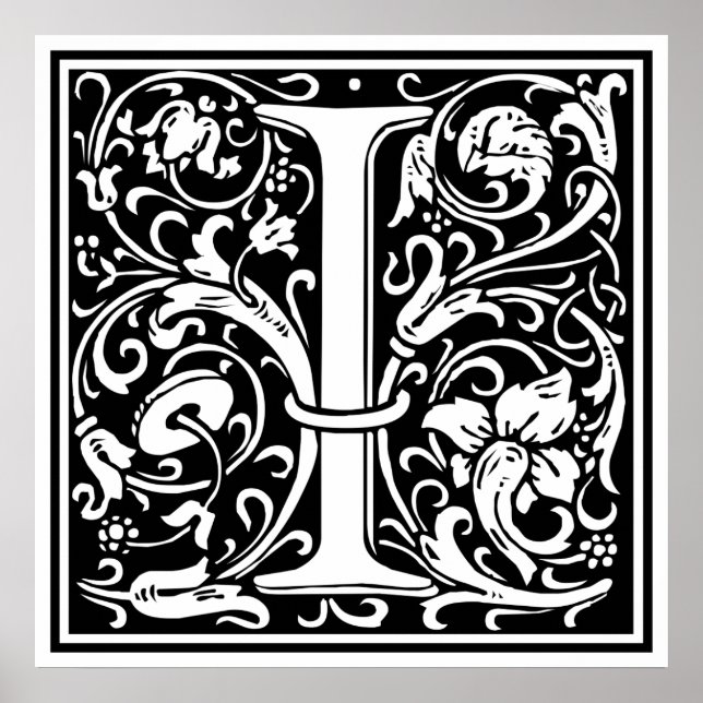 Póster Letra I Monograma Medieval Arte Nova (Frente)