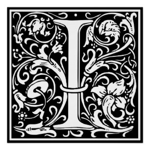 Póster Letra I Monograma Medieval Arte Nova