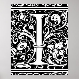 Póster Letra I Monograma Medieval Arte Nova