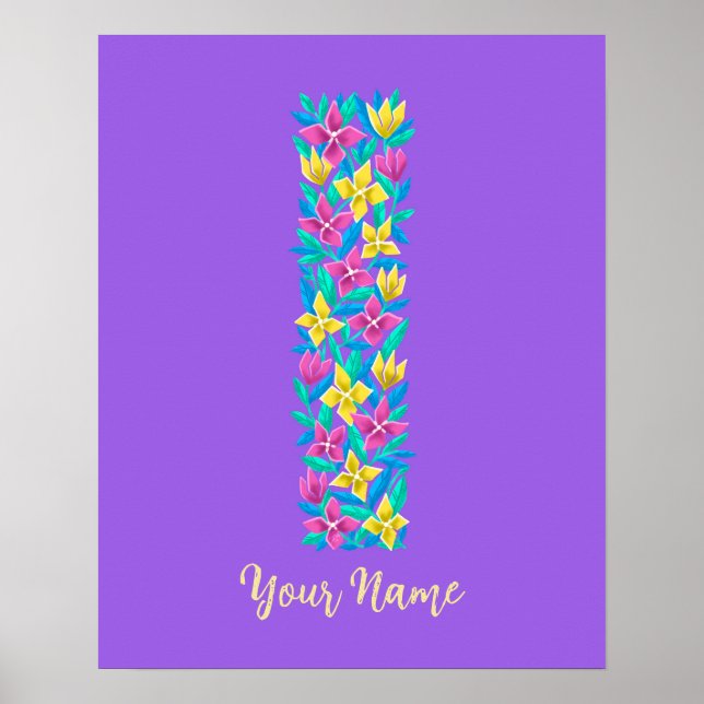 Poster letra I personalizada arte floral na parede (Frente)