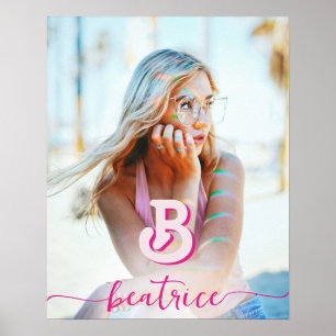 Poster Letra inicial Na moda com nome rosa quente Monogra