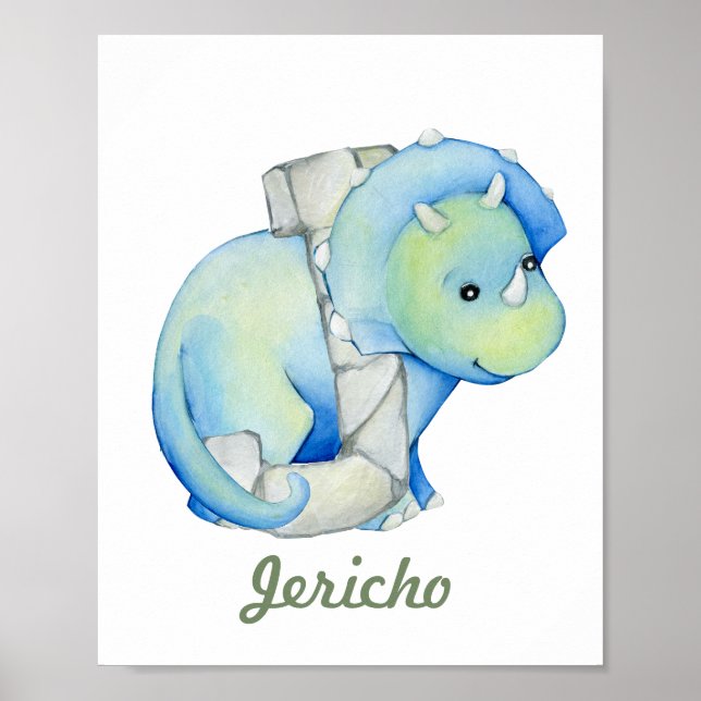 Poster Letra J de Dinossauro Cuta com Decor de Bebê Perso (Frente)