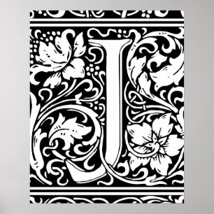 Póster Letra J Monograma Medieval Inicial Vintage