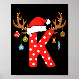 Poster Letra K Monograma De Natal Alfabeto Inicial Orname