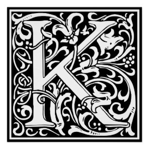 Póster Letra K Monograma Medieval Arte Nova