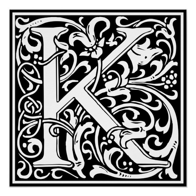 Póster Letra K Monograma Medieval Arte Nova (Frente)