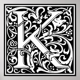 Poster Letra K Monograma Medieval Arte Nova