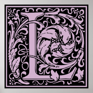 Póster Letra L inicial medieval do vintage do monograma